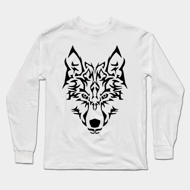 Tribal Wolf Long Sleeve T-Shirt by linesdesigns